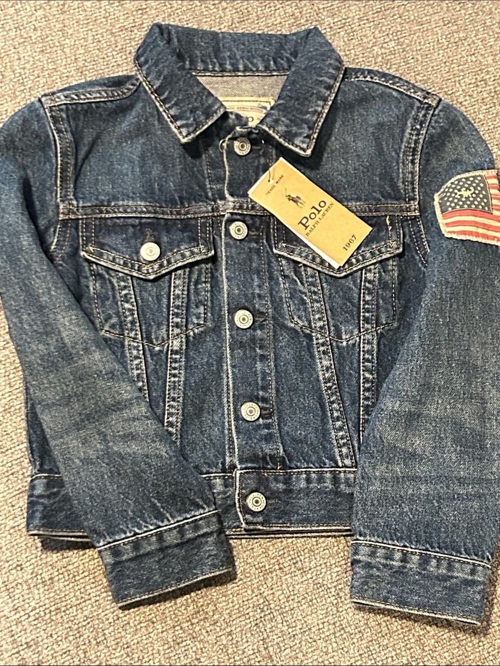 Polo by Ralph Lauren Kids Indigo Denim Jacket with Flag Patch 50% OFF SEND OFFER